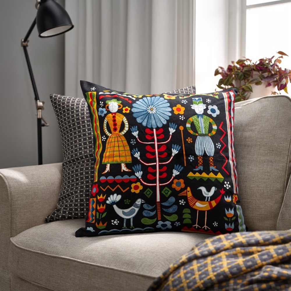 Cushion Cover Flowers Birds Swedish Folkflore Lundgreen Pillow Cover Lundgreen